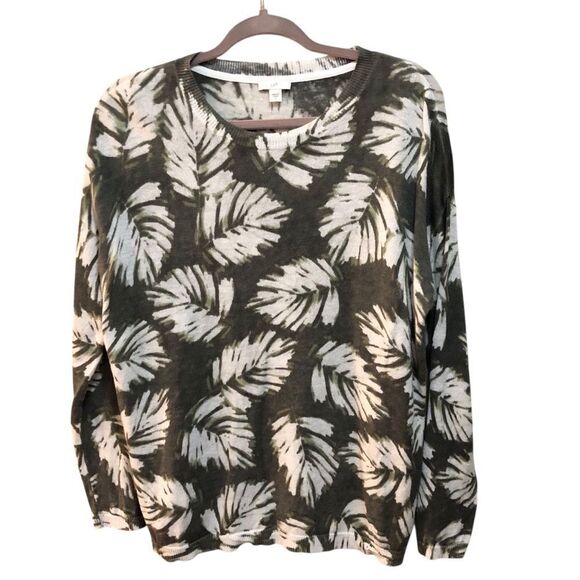 J. Jill Women’s Sweater Sz S Gray Leaf Print Linen Modal Blend Knit - Picture 1 of 6